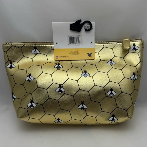 Disney Winnie the Pooh Gold Honeycomb Bee Cosmetic Travel Pouch NWT - Picture 2 of 7